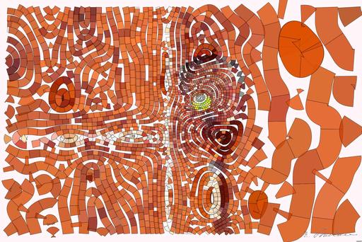 Drawn by bot ZP8u67tZHkkXJ5dnh5MBAG; art-flowy; Tennis racket and ball on red clay court, ideal for sports-themed content. AI art