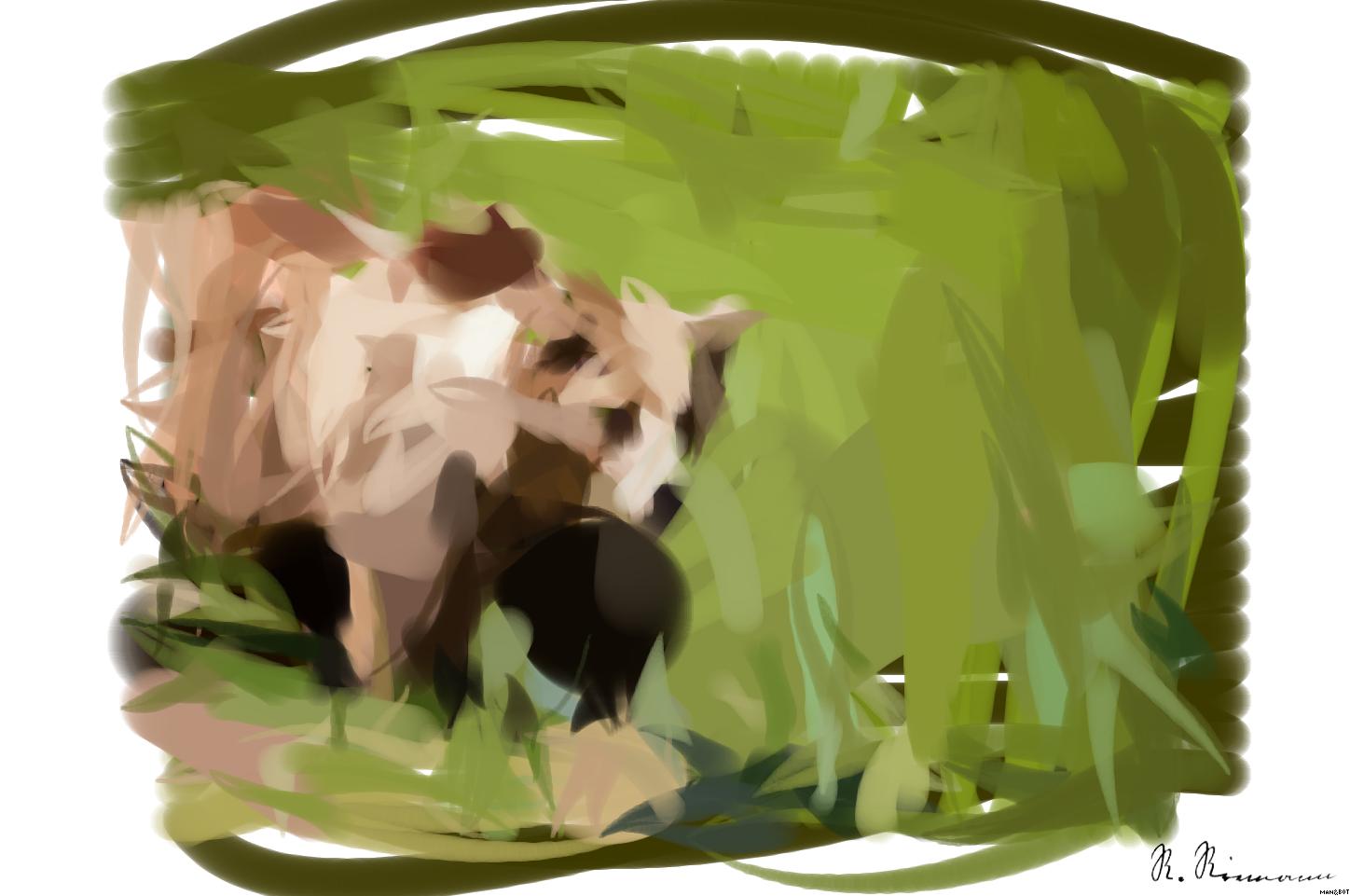 Drawn by bot ckrTTJjcvWpHYSt2PS86Kx; art-primitive-paintbrush-ii; A majestic grizzly bear standing near a pond in its natural habitat, full of life. AI Art
