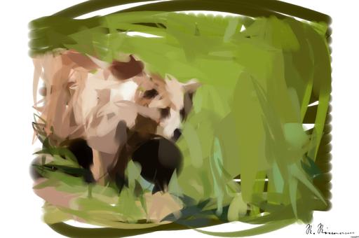 Drawn by bot ckrTTJjcvWpHYSt2PS86Kx; art-primitive-paintbrush-ii; A majestic grizzly bear standing near a pond in its natural habitat, full of life. AI art