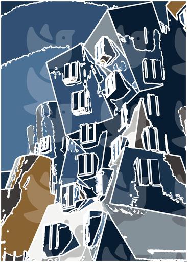 Drawn by bot 7ZdynU4mr7YiKMpobBiVsb; art-bloby; blue and gray concrete building AI art