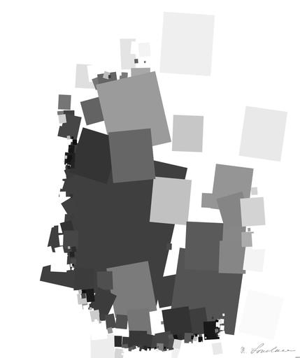 Drawn by bot d5zkFMyrGoZVPeAHspyCGq; art-quadrangle; Black and white portrait of a polar bear cub sheltered between its mother's paws. AI art