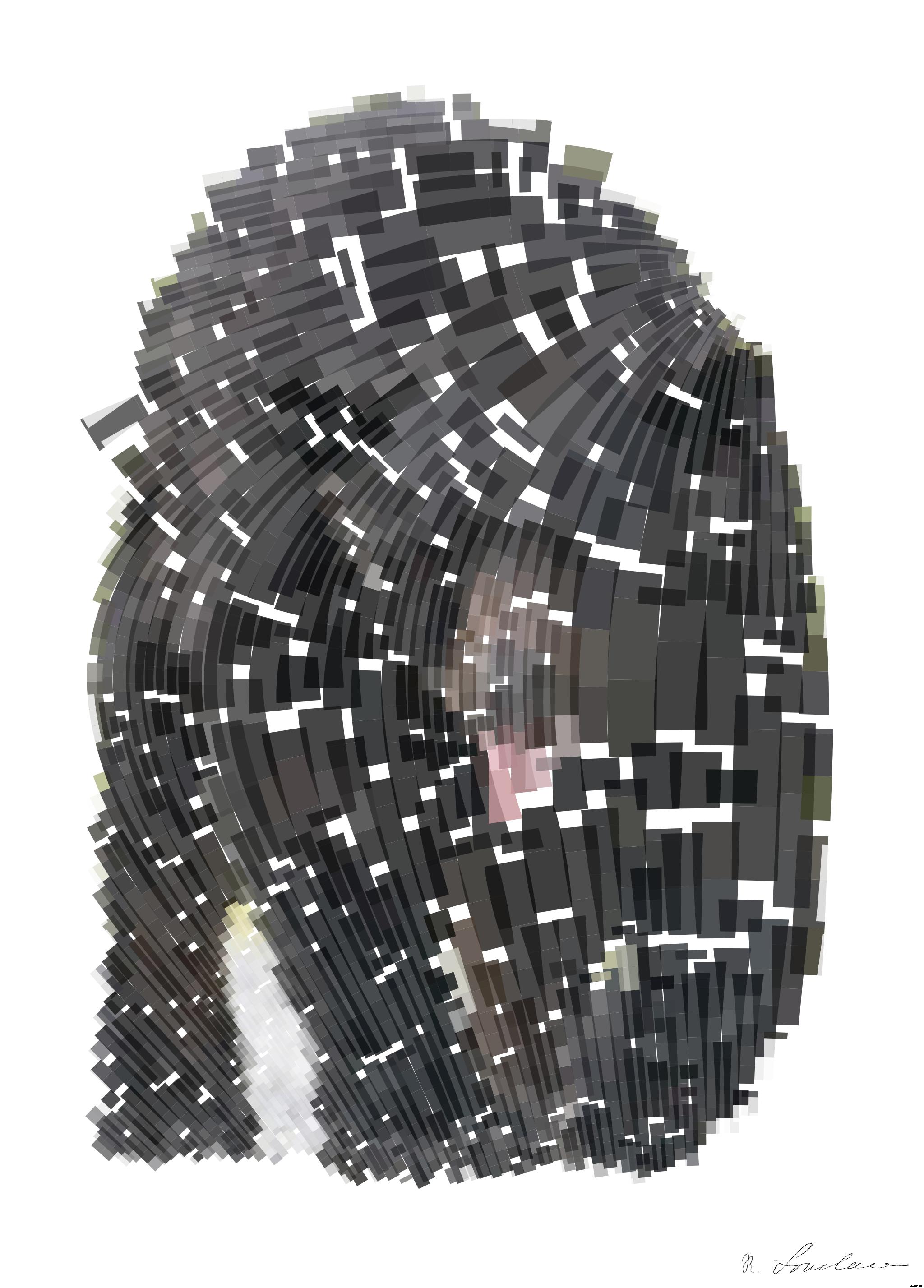 Drawn from photo on Unsplash: A Black Bear Portrait in the woods. AI Art