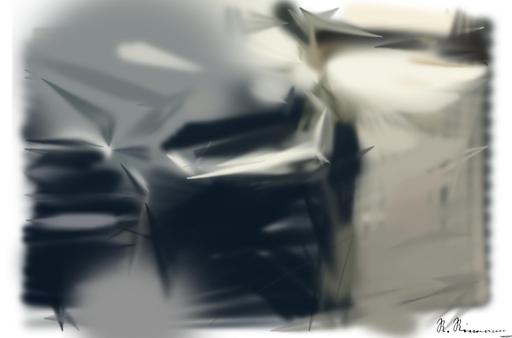 Drawn by bot EdotfM7VZJScFFH6ynAvrh; art-primitive-paintbrush-ii; A sleek, modern luxury car showcasing its chrome detailing and LED headlights on a city street. AI art