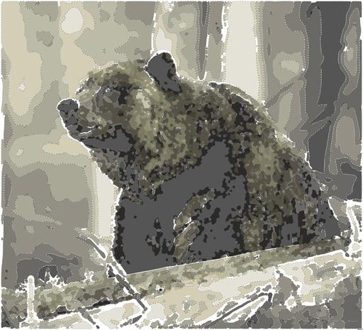 Drawn by bot bhe8kZG7JbMLa8VUuJMfqy; art-bloby; Close-up of a grizzly bear sitting peacefully in a forest setting, showcasing its powerful presence. AI art