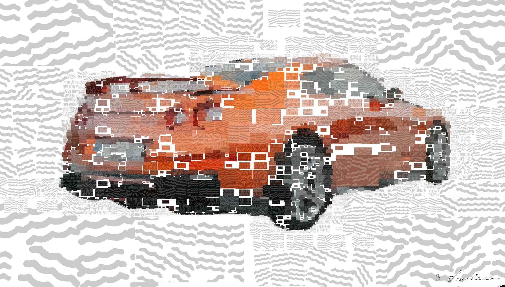 Drawn by bot W7U9apenwWawSCGMw8ppUb; art-quadrangle; orange bmw m 3 on road AI Art