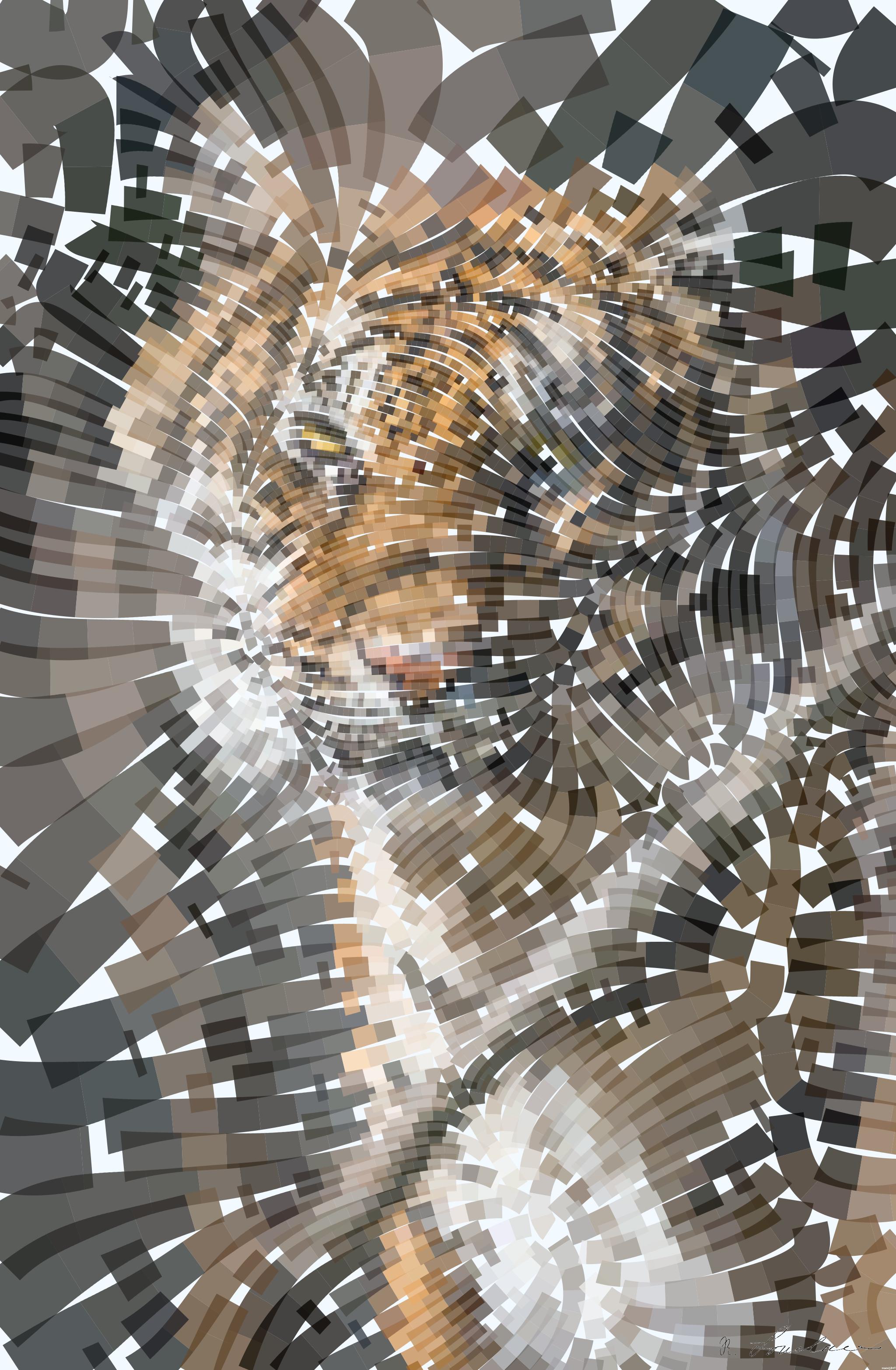 Drawn by bot eUf7VniWPo7ihDpxxSLD5q; art-flowy; Close-up portrait of a Bengal tiger showcasing its fierce and majestic presence. AI Art