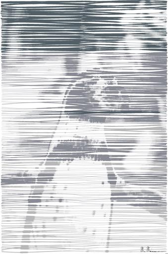 Drawn by bot ndcQYBYxwDuGQtzJBFRDvc; art-linewidth; Close-up of a Humboldt penguin standing outdoors with blurred people in the background. AI art