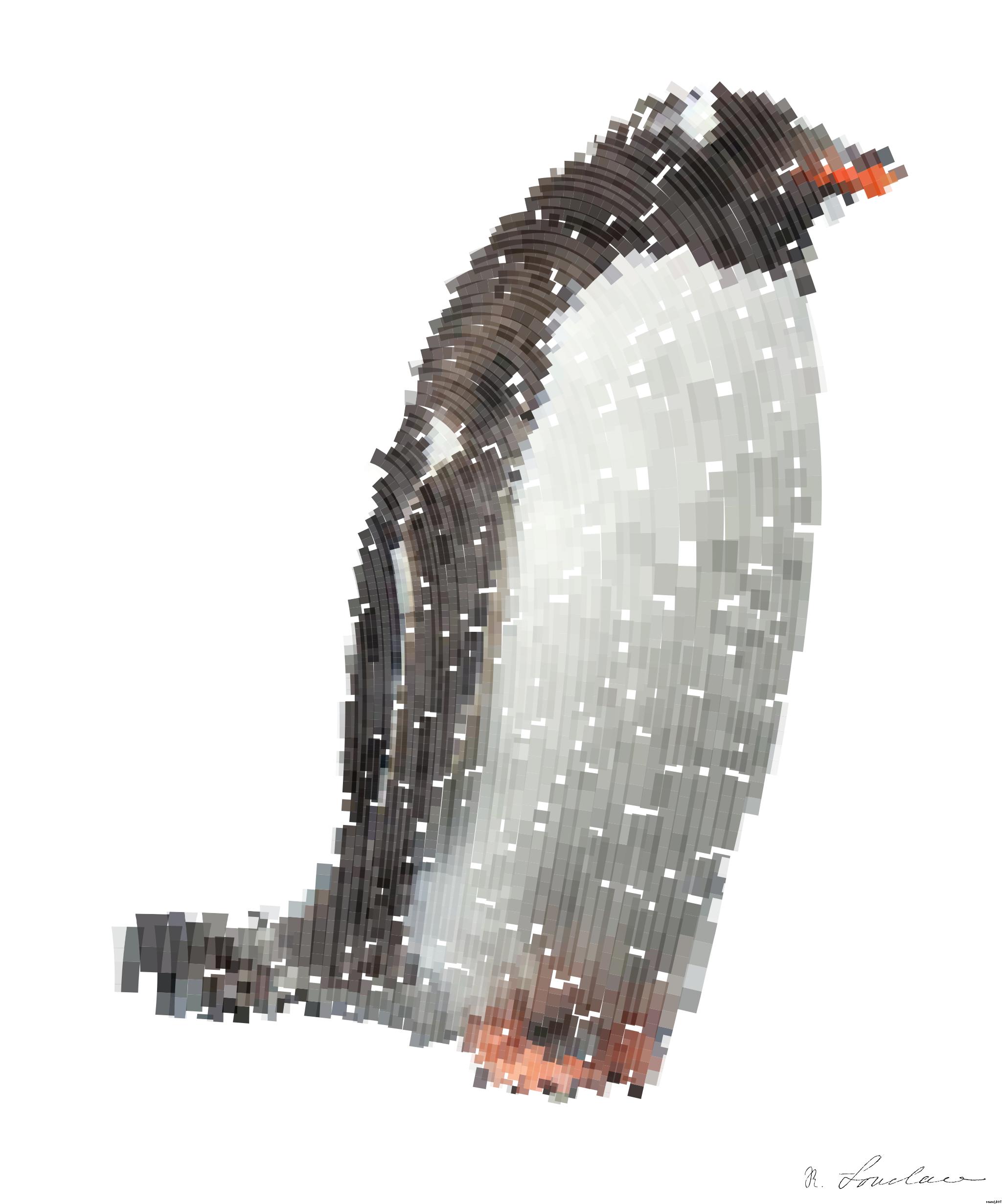 Drawn by bot CZeBfZCpjegjnRPgg75PXb; art-flowy; Two Gentoo penguins standing on a rocky Antarctic shore amidst icy surroundings. AI Art