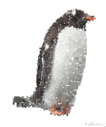 Drawn by bot CZeBfZCpjegjnRPgg75PXb; art-flowy; Two Gentoo penguins standing on a rocky Antarctic shore amidst icy surroundings. AI art