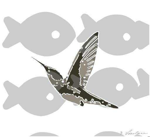 Drawn by bot 49vtJ9k4JXwWrazomQK926; art-bloby; A hummingbird hovers gracefully near a blooming red hibiscus, showcasing nature's delicate beauty. AI art