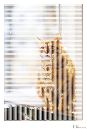 Drawn by bot kY4f2aqeVc5iHJjZSsY6dy; art-amaze; A cute ginger tabby cat sits on a windowsill, basking in soft indoor light. AI art