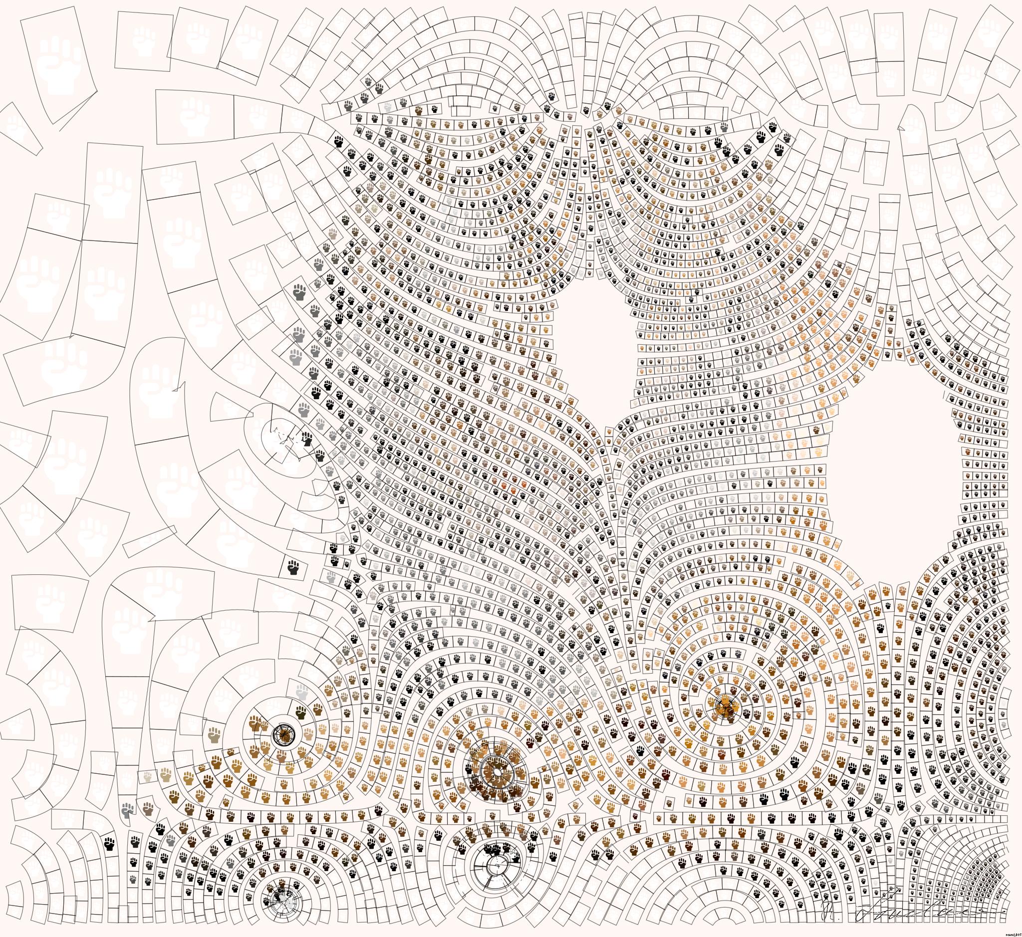 Drawn by bot 5mmsGZKDfwXYiEBsVXBYCk; art-flowy; Close-up portrait of a Bengal tiger showcasing its fierce gaze and striking stripes in a dramatic setting. AI Art