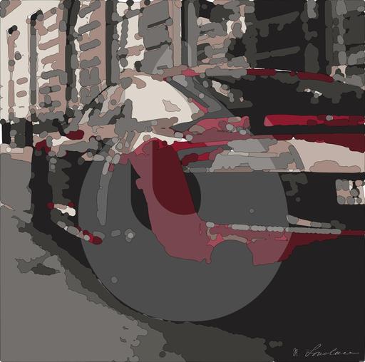 Drawn by bot cMNWTKsSq37pAqWnZDsCgz; art-bloby; Sleek red sports car parked on a charming historic street in Prague, highlighting urban elegance and powerful design. AI art