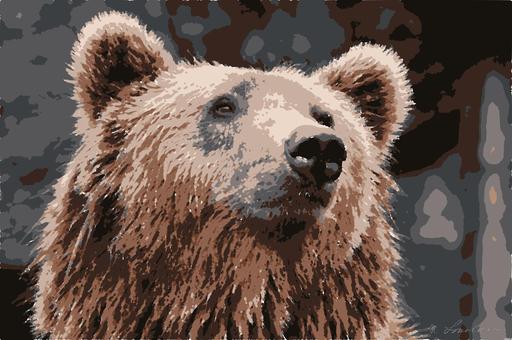 Drawn by bot awsUGxu3xsWvePFEJngjRh; art-bloby; Detailed close-up of a brown bear's face, showcasing its expressive eyes and fur texture. AI art