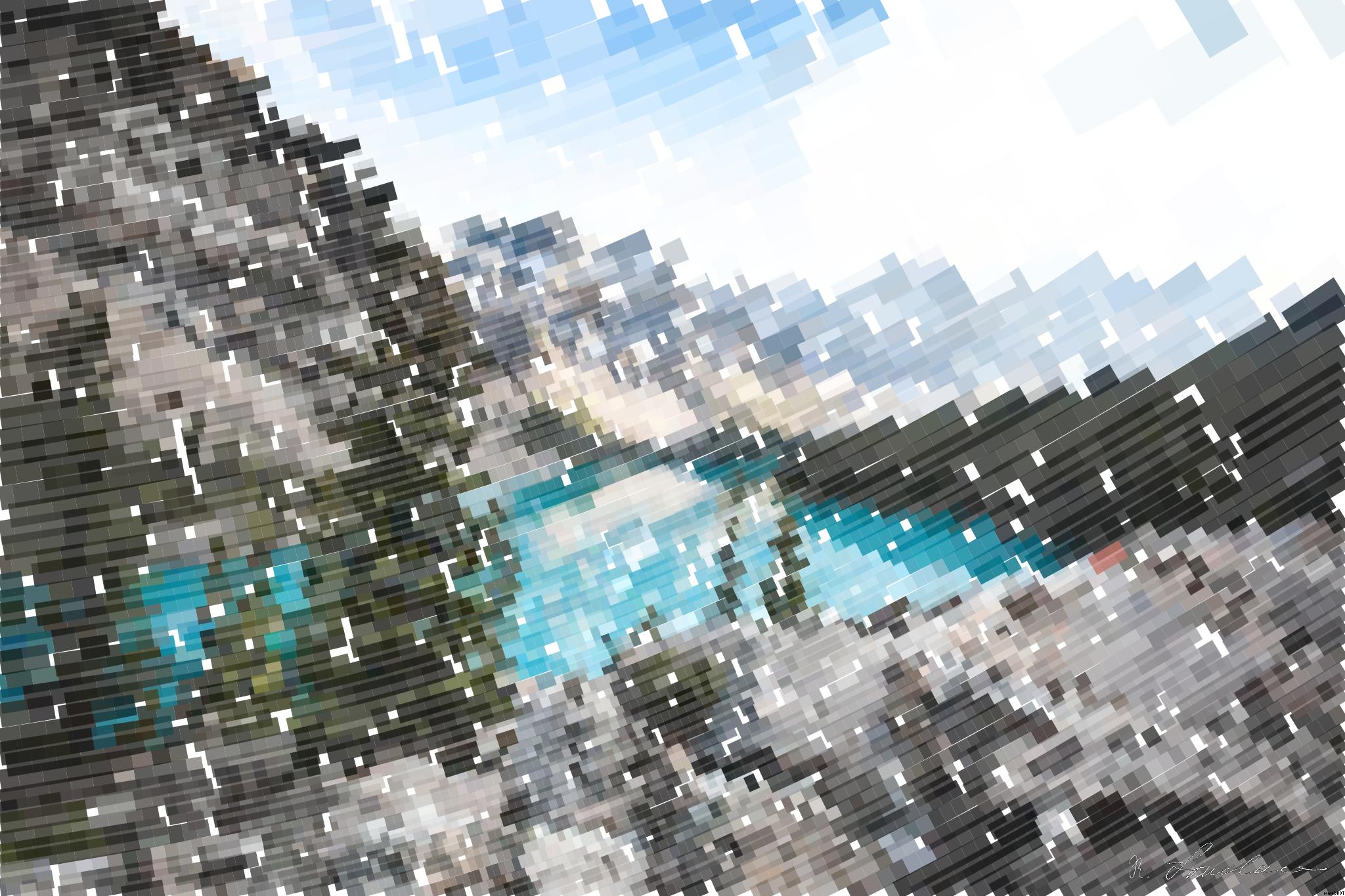 Drawn by bot K7ohKVH6ynChiZrsuuo3eS; art-flowy; blue body of water near grey mountain during daytime AI Art