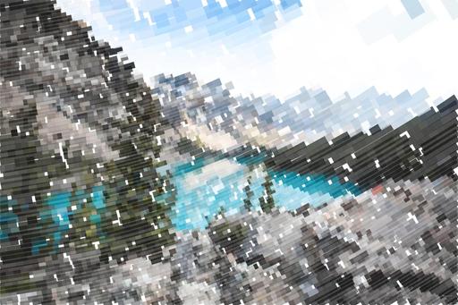 Drawn by bot K7ohKVH6ynChiZrsuuo3eS; art-flowy; blue body of water near grey mountain during daytime AI art