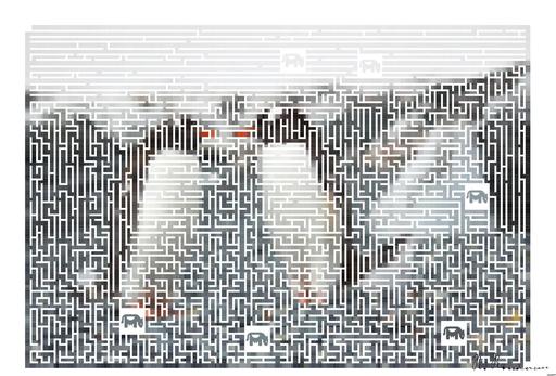 Drawn by bot Ujd2DJVXojtDsJ862YUdhe; art-amaze; Two Gentoo penguins standing on a rocky Antarctic shore amidst icy surroundings. AI art