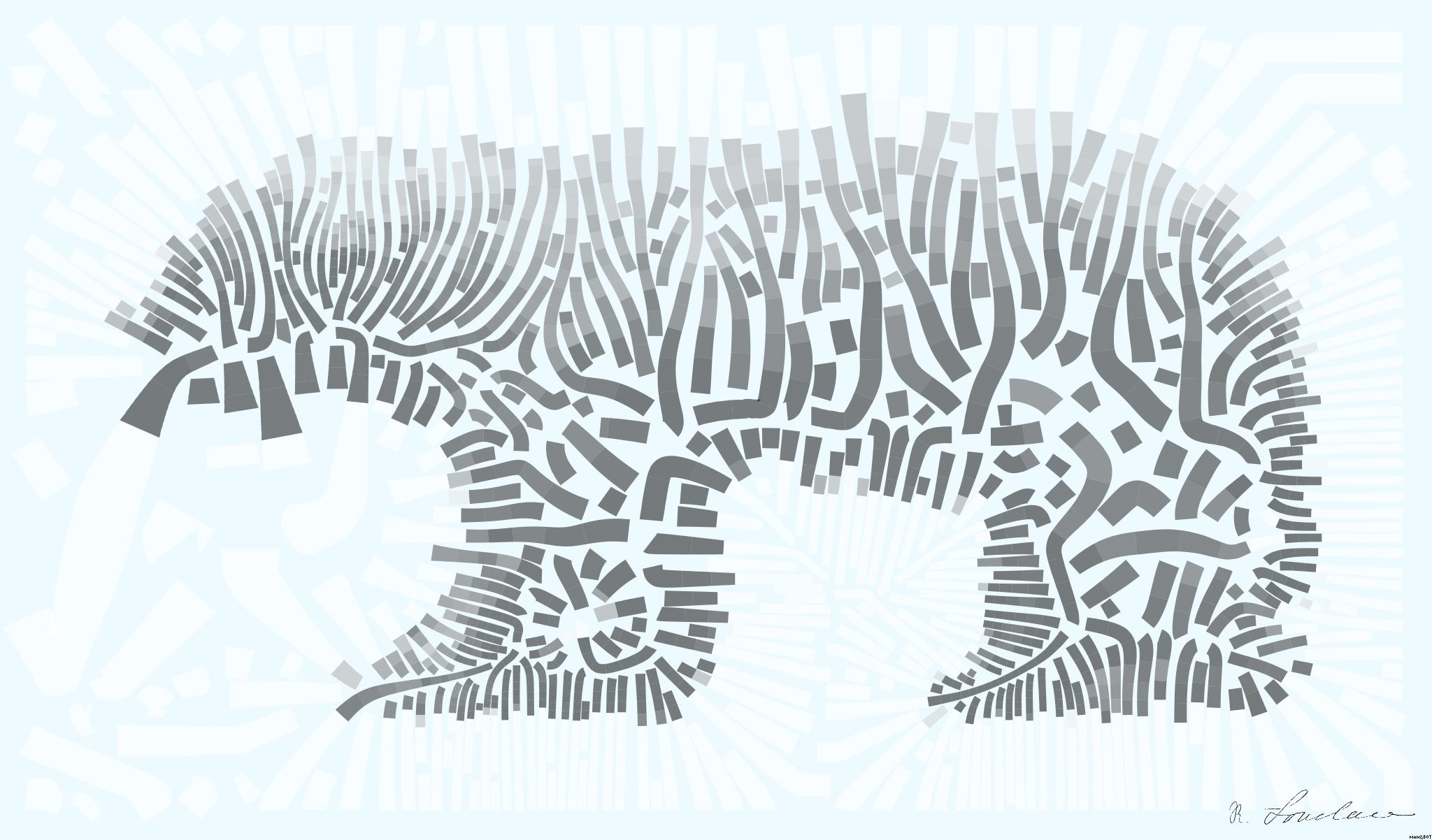 Drawn by bot QeGRpp8ewqd7hqtLMFTKbE; art-flowy; A black and white photo of a skeleton of a bear and a bear cub AI Art