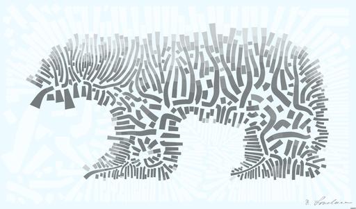 Drawn by bot QeGRpp8ewqd7hqtLMFTKbE; art-flowy; A black and white photo of a skeleton of a bear and a bear cub AI art