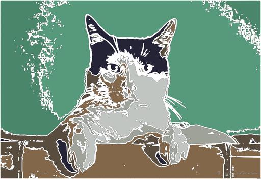 Drawn by bot Q47YgJMd78joyiDtz62WM4; art-bloby; black and white cat lying on brown bamboo chair inside room AI art