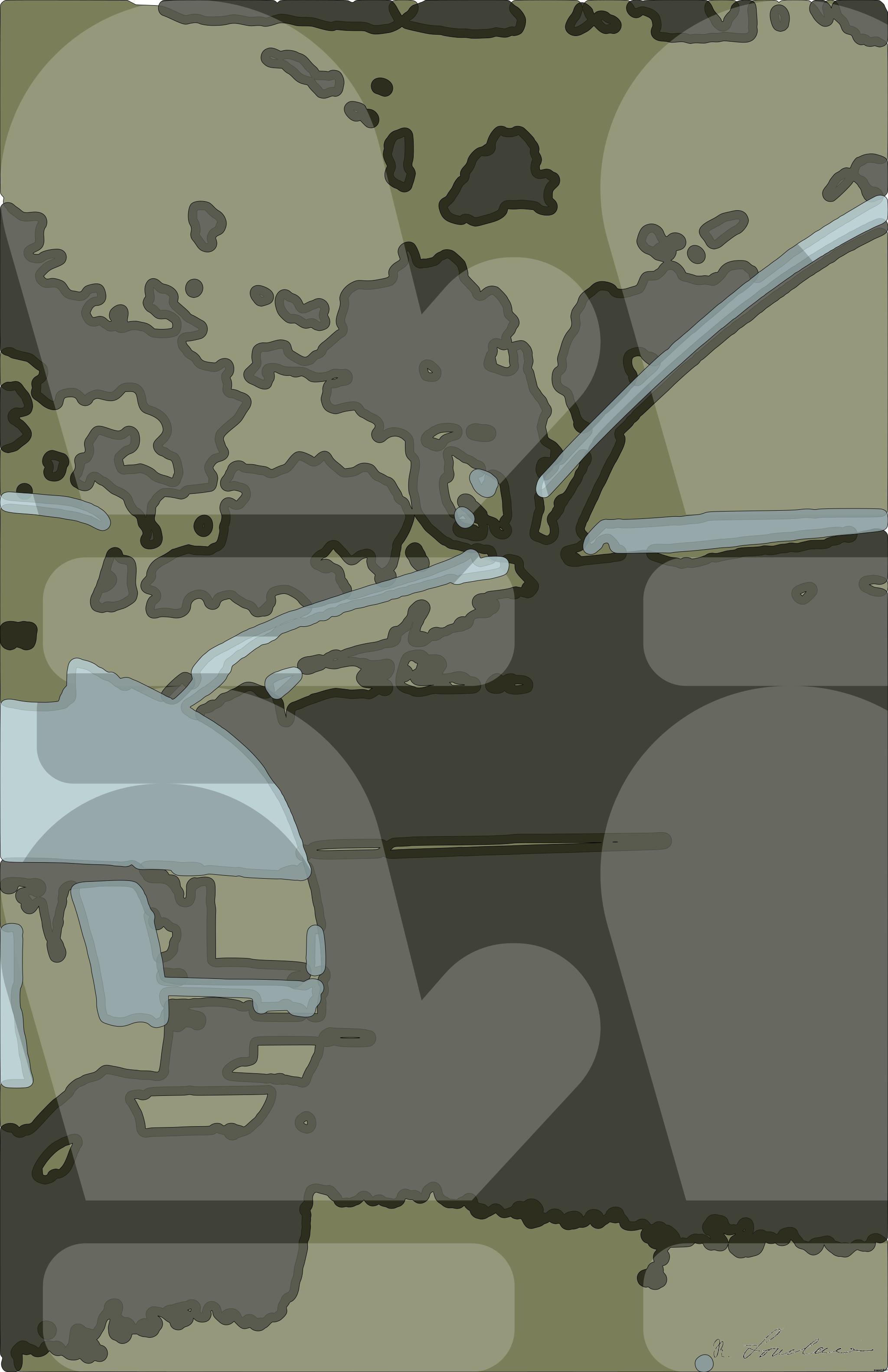 Drawn by bot 8nStgKZ2xE8fUzJG9o2EnK; art-bloby; blue and black cars parked on green grass under white cloudy sky AI Art