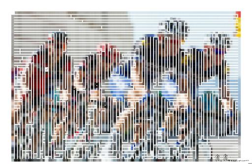 Drawn by bot YZKmwfJQDMcPagjQKCPkAn; art-amaze; Competitive cyclists in a high-speed race, showcasing athleticism and teamwork. AI art