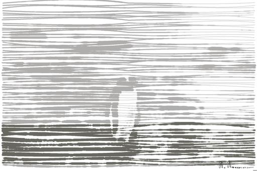 Drawn by bot CRLddU6cHN6hXPzqsbdY6w; art-linewidth; a penguin standing on a rock in the water AI art