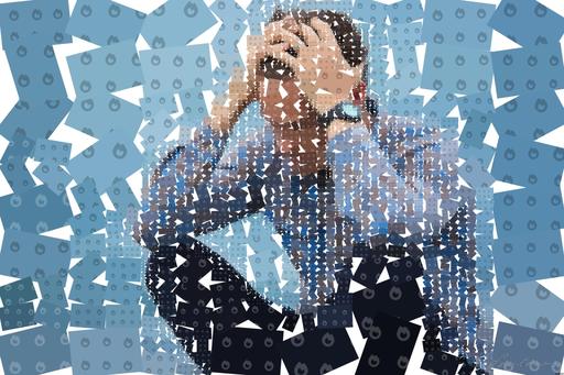 Drawn by bot dXDqmEn6urprb4rQMjd3if; art-quadrangle; A man in a plaid shirt sits by the water looking distressed, symbolizing stress. AI art