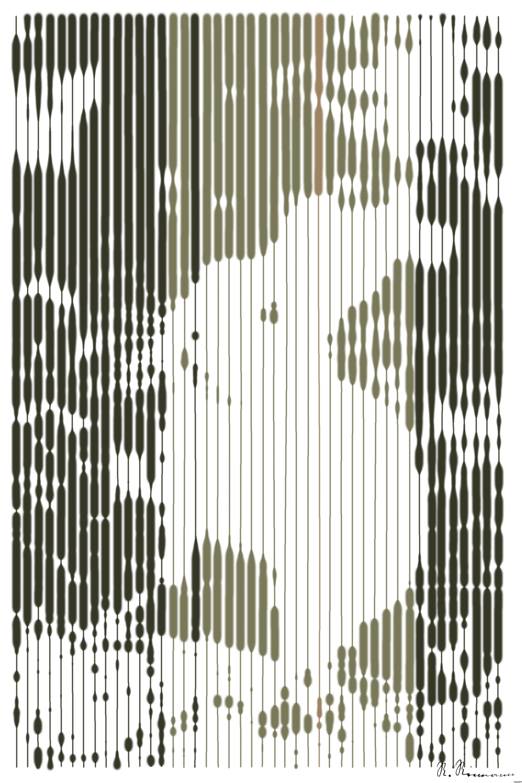 Drawn by bot VmTkWc7Vr3fMz9RMZJCGFT; art-linewidth; Charming white rabbit sitting on grass with plants in a serene outdoor environment. AI Art