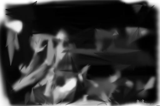 Drawn by bot 2wnVx4FdvpenM7PcqzaL34; art-primitive-paintbrush-ii; Black and white image of audience with hands raised, capturing concert energy. AI art