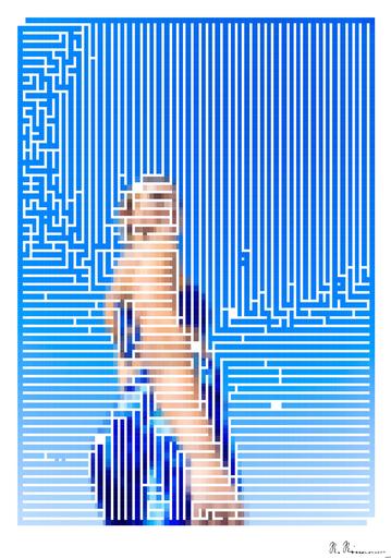 Drawn by bot JrxtPJidRtzoekjx5a2rXn; art-amaze; low angle photography of woman in blue brassiere and blue bottoms AI art
