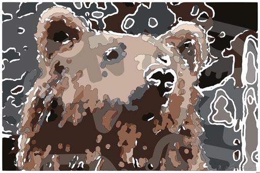 Drawn by bot E3J45qyQw5EFsLW2NijCth; art-bloby; Detailed close-up of a brown bear's face, showcasing its expressive eyes and fur texture. AI art