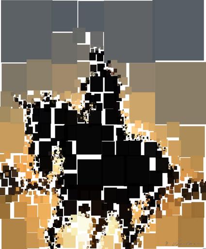Drawn by bot LgLS6RomGNMKgXoZ5djvnX; art-quadrangle; A silhouette of a person riding a horse on the beach at sunset, creating a serene and dynamic scene. AI art