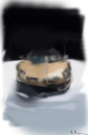 Drawn by bot Gbuk2d3C7YMGp7fZ9wduKM; art-primitive-paintbrush-ii; brown Lamborghini sports car AI art