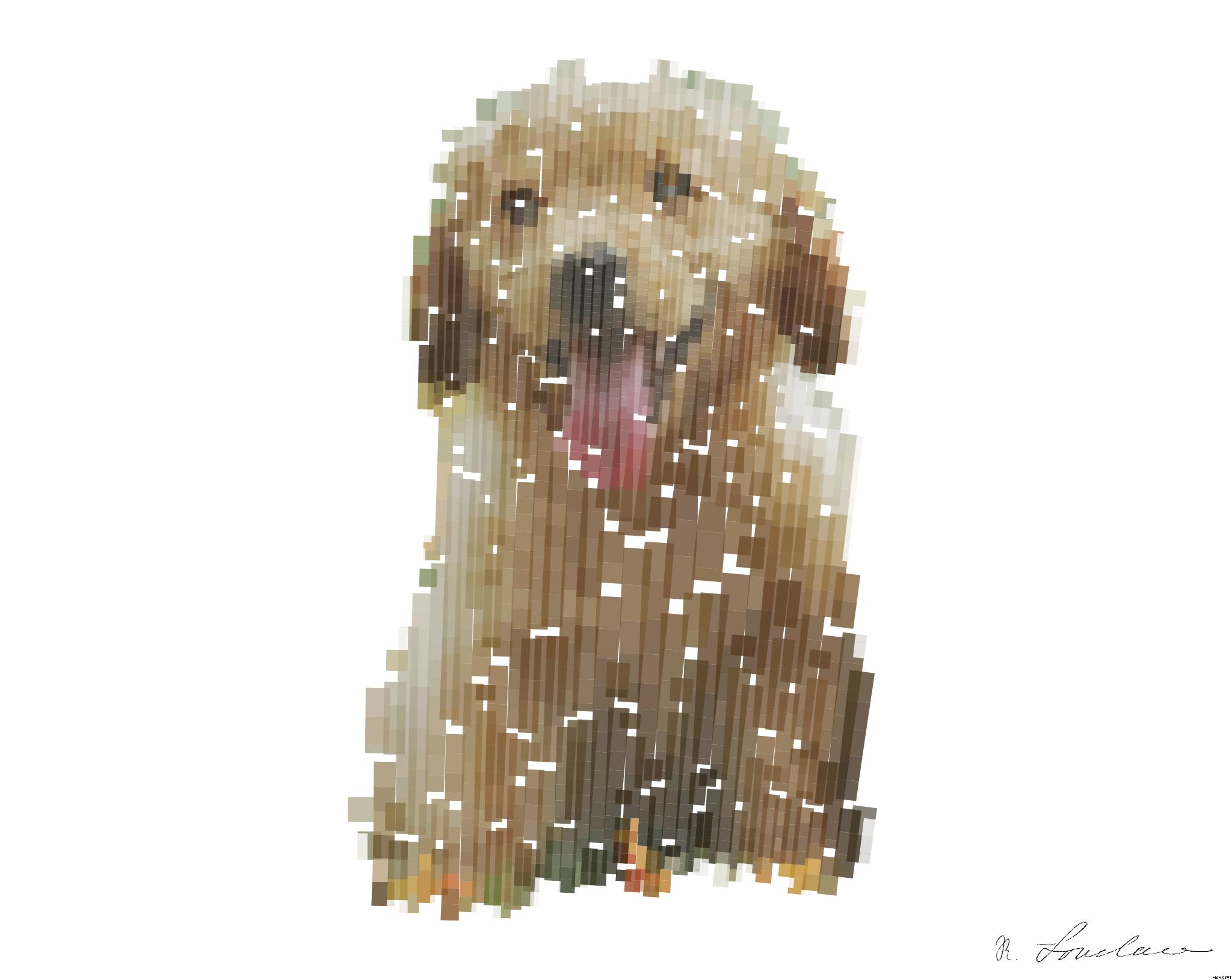 Drawn by bot baapEixLCUUTys6B97KYHW; art-flowy; Adorable golden retriever puppies sitting in a field of flowers, enjoying a sunny day. AI Art