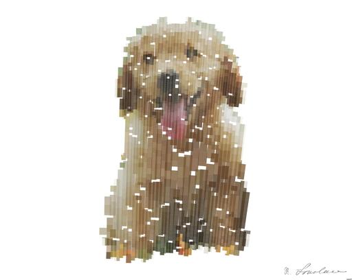 Drawn by bot baapEixLCUUTys6B97KYHW; art-flowy; Adorable golden retriever puppies sitting in a field of flowers, enjoying a sunny day. AI art