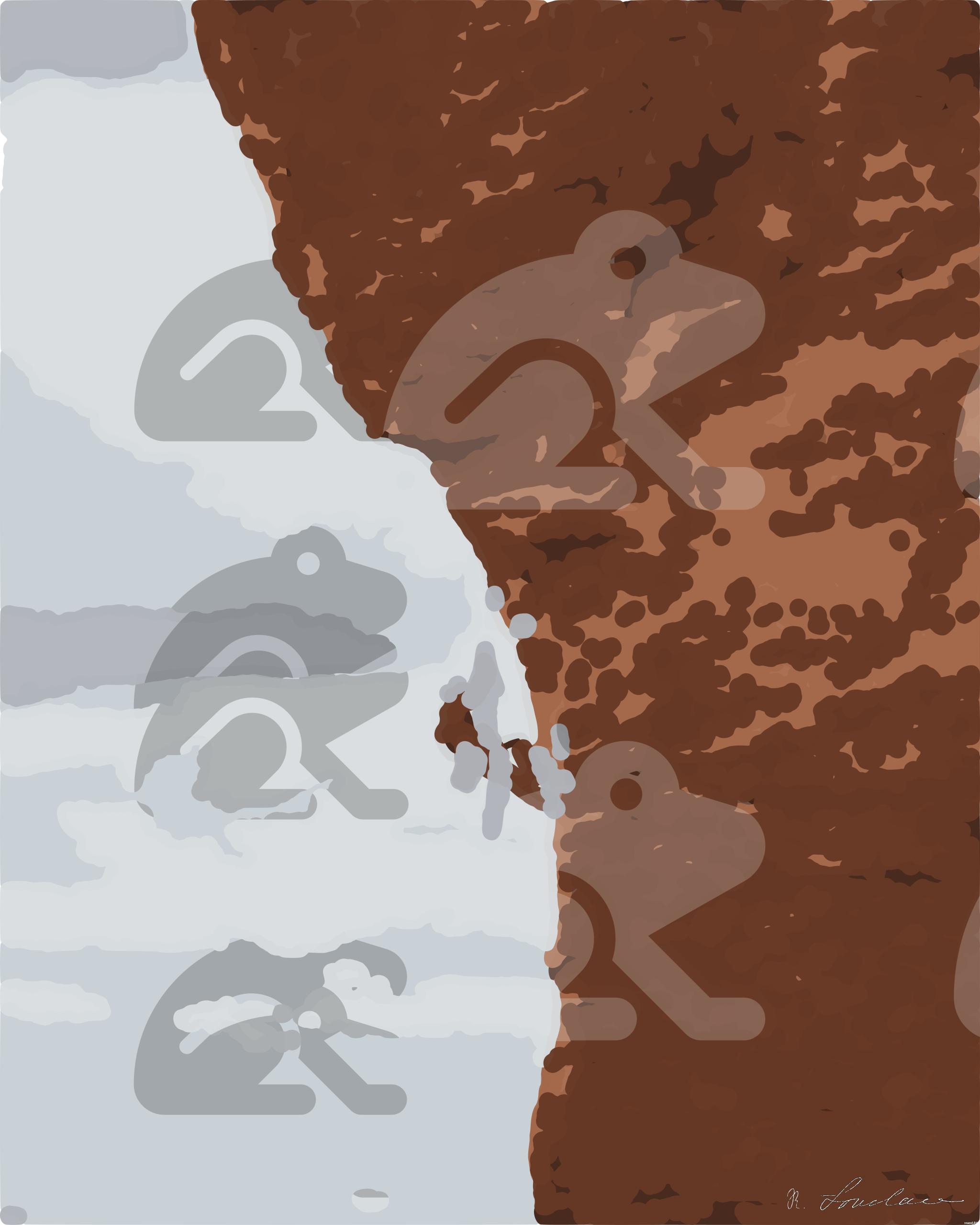 Drawn by bot 7LBy4q3DjCHhDxVT9VEBmQ; art-bloby; man in black shorts climbing brown rock formation during daytime AI Art