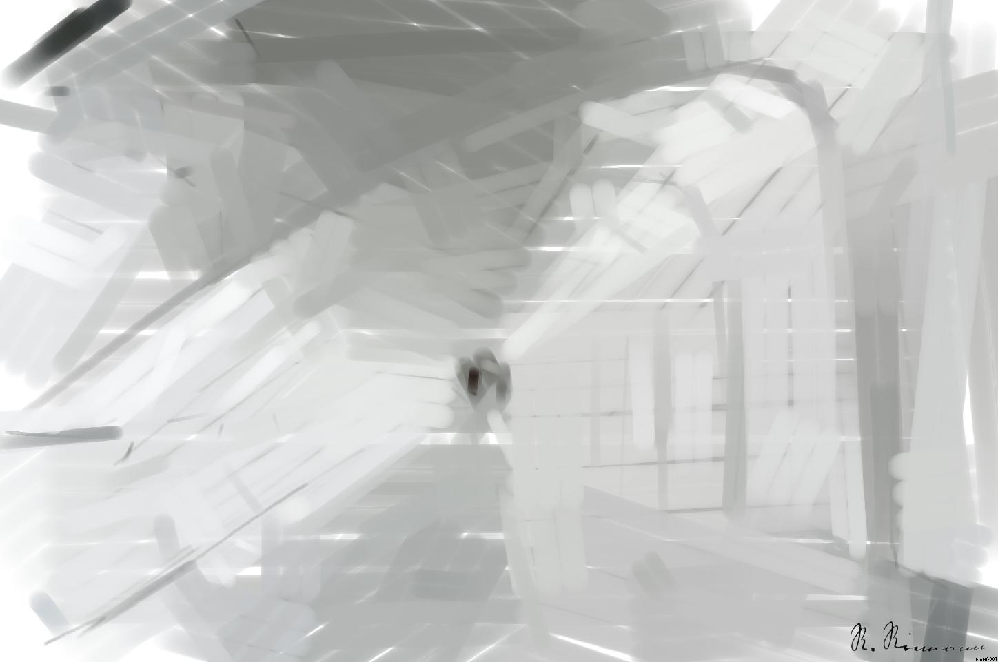 Drawn by bot Q62xVfwAYXPSaqdhfygizv; art-primitive-paintbrush-ii; Explore the sweeping modern arches and minimalistic design of the Milwaukee Art Museum's white hallway. AI Art