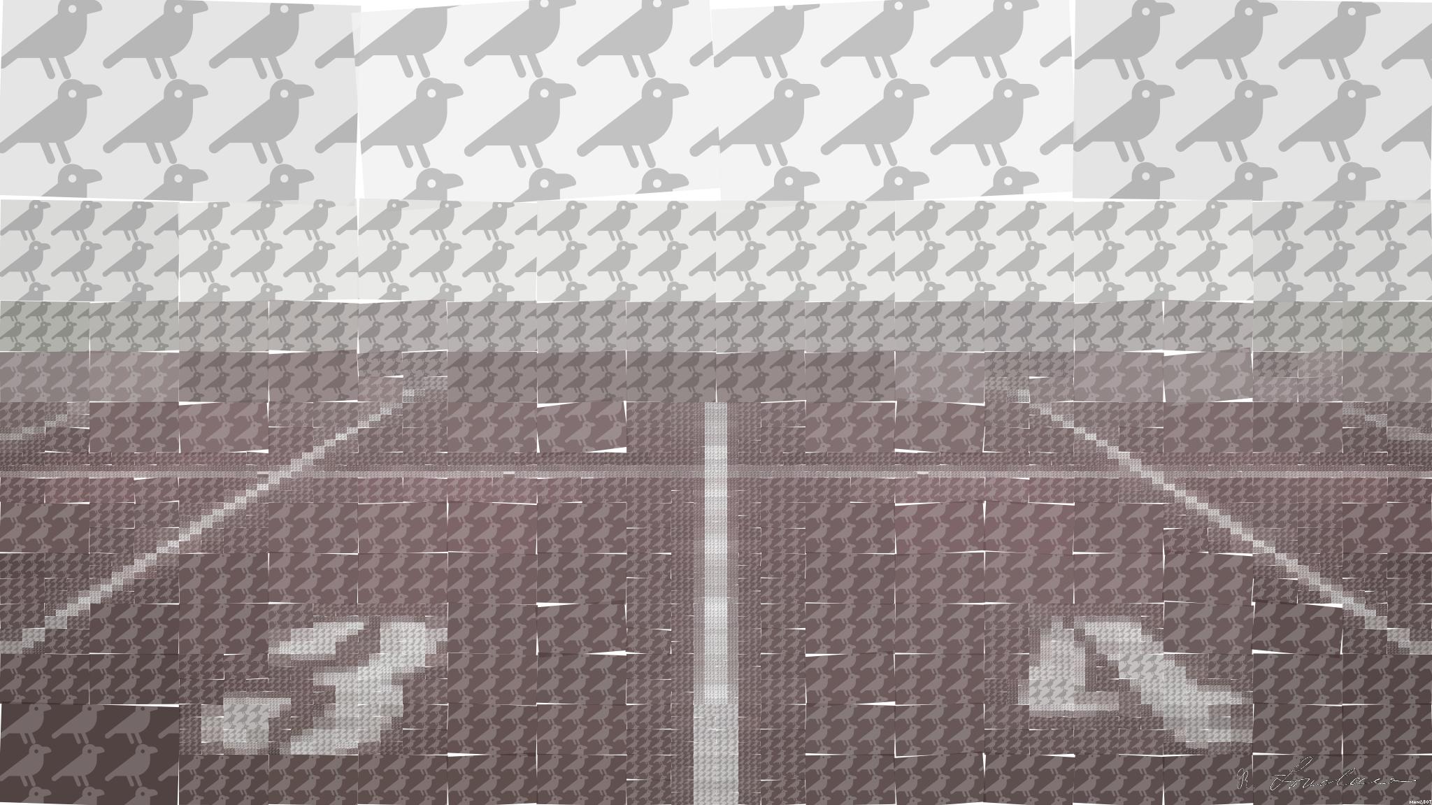 Drawn by bot jvsqqL5SGPLecutju7syuS; art-quadrangle; A foggy track field with visible lane numbers and white lines. AI Art