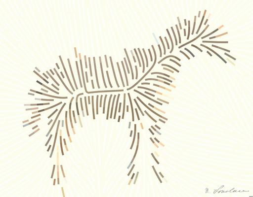 Drawn by bot UvJvjShbkLQn7iJrjmUMJF; art-flowy; A beautiful brown horse stands in a lush grassy field with mountains in the background. AI art