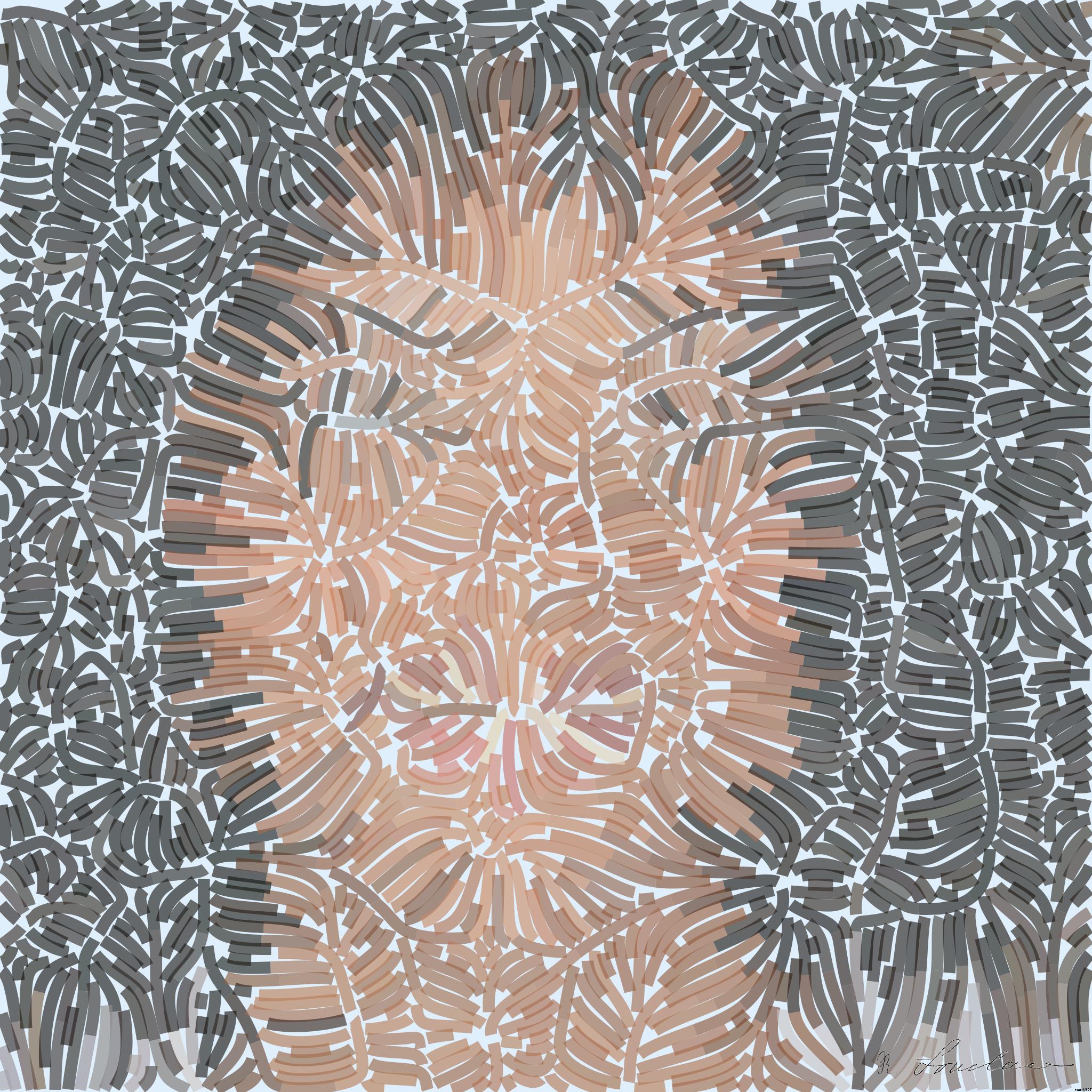 Drawn by bot 9h2pkk4p5o9RkJf3BtkBM4; art-flowy; a woman with curly hair smiling for the camera AI Art