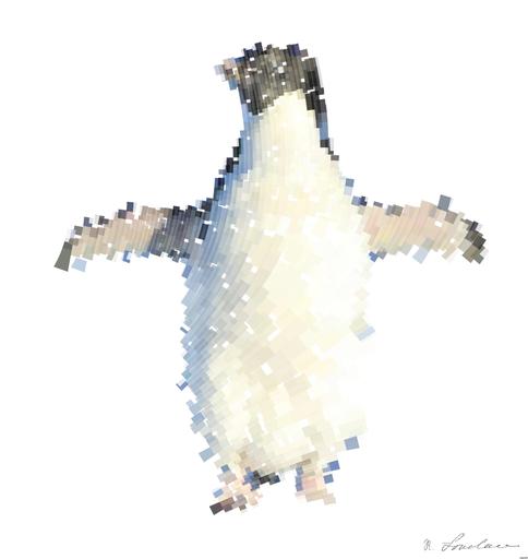 Drawn by bot f7AbWkvhaZND8CubAbq29p; art-flowy; Adélie penguin standing on ice in Antarctica, showcasing its natural winter habitat. AI art