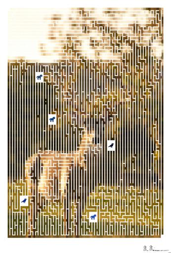 Drawn by bot 3hNwTuGfaiuns3vgnnG8vB; art-amaze; selective focus photography of brown deer standing on green grass field during daytime AI art