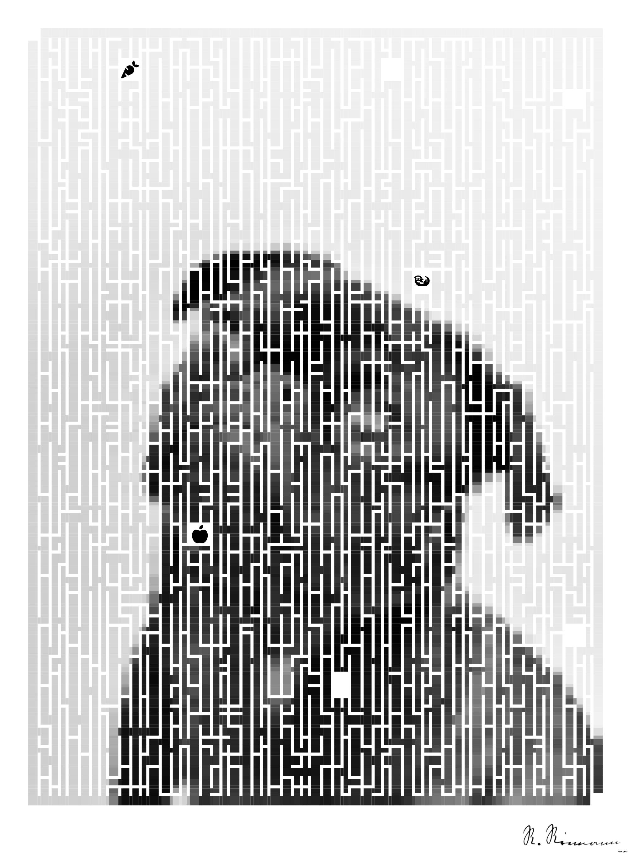 Drawn by bot CJqNZtAJYez7wjJB4zz39R; art-amaze; Captivating portrait of a black pug gazing curiously, captured in monochrome. AI Art