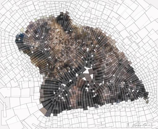 Drawn by bot jTwXbiqpVbeJmiUHp3csSr; art-flowy; Close-up of a grizzly bear sitting peacefully in a forest setting, showcasing its powerful presence. AI art