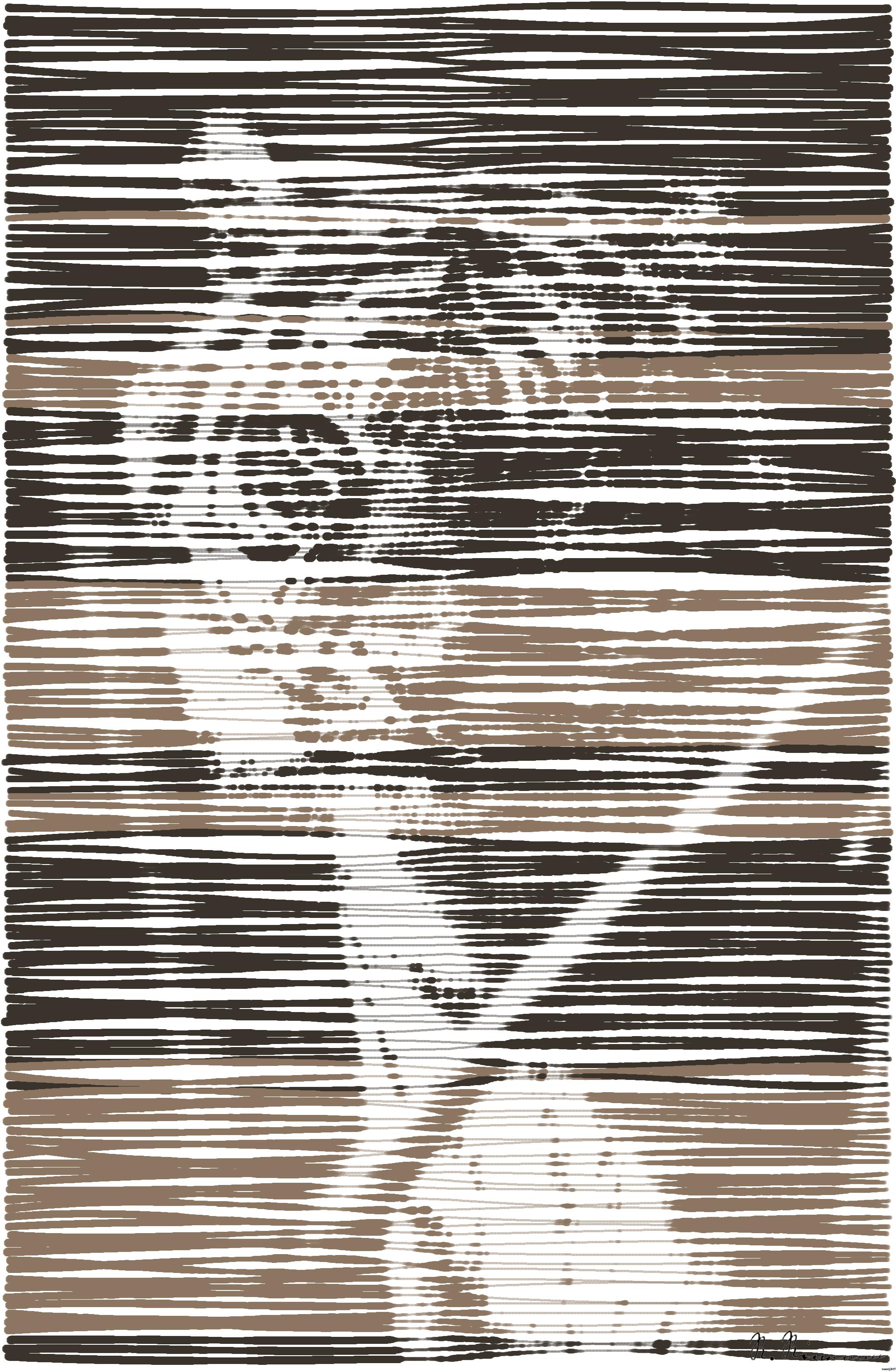 Drawn by bot AwH9giPQk4ekT4xPrbDcK9; art-linewidth; Close-up portrait of a Bengal tiger showcasing its fierce and majestic presence. AI Art