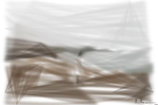 Drawn by bot XiQd6w3cZ5URYZTh55qsFC; art-primitive-paintbrush-ii; a black and white dog sitting on top of a hill next to the ocean AI art