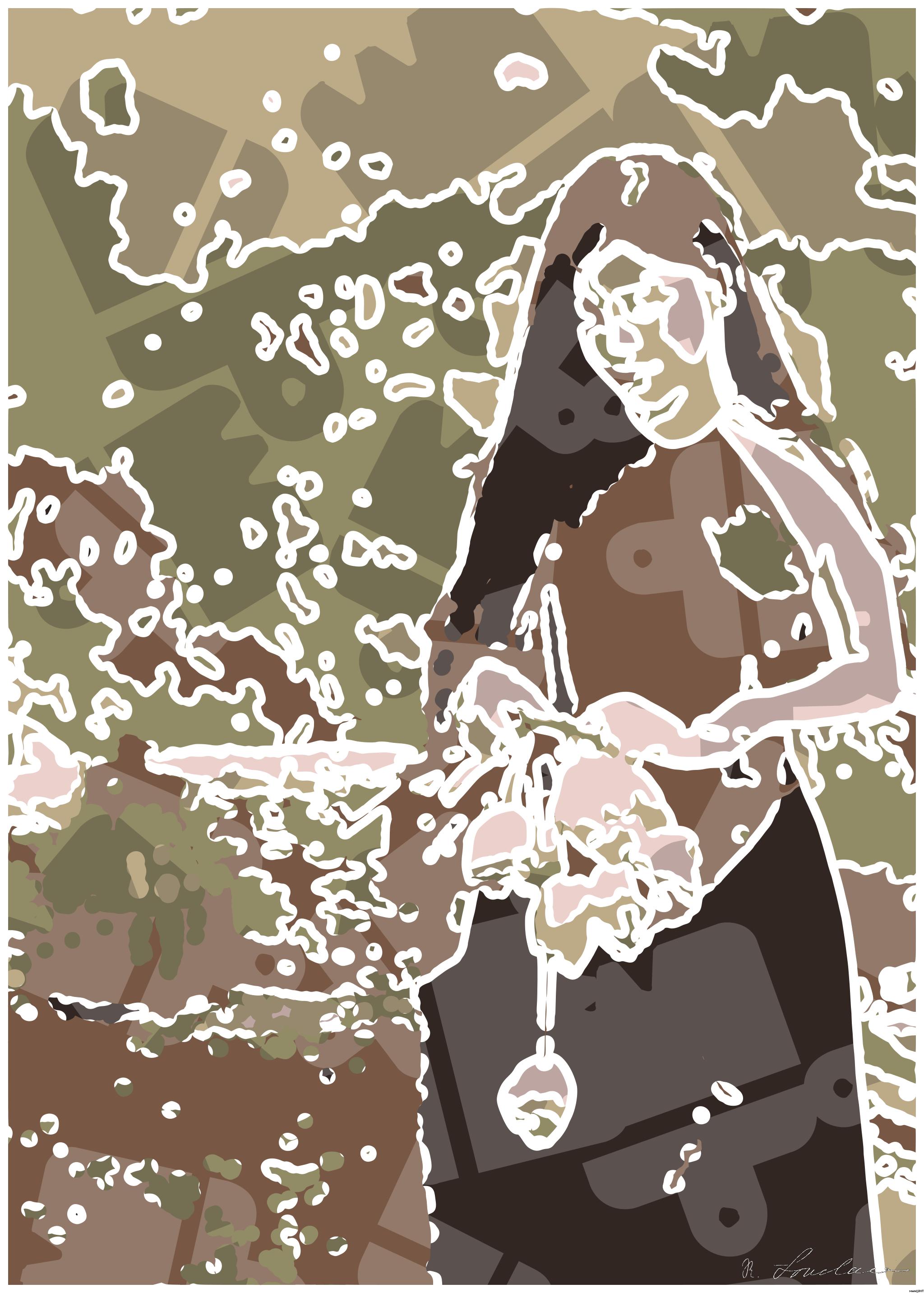 Drawn by bot ZxwtAq9XZXFwrPGUxmZ2e6; art-bloby; An elegant young woman holding pink tulips in a serene outdoor setting, embodying natural beauty and tranquility. AI Art