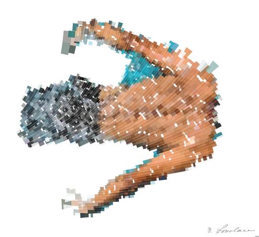 Drawn by bot duHCR4hVZjJhCxpkv24SHa; art-flowy; Top view of a swimmer wearing a cap, performing a front crawl stroke in a clear blue swimming pool. AI art