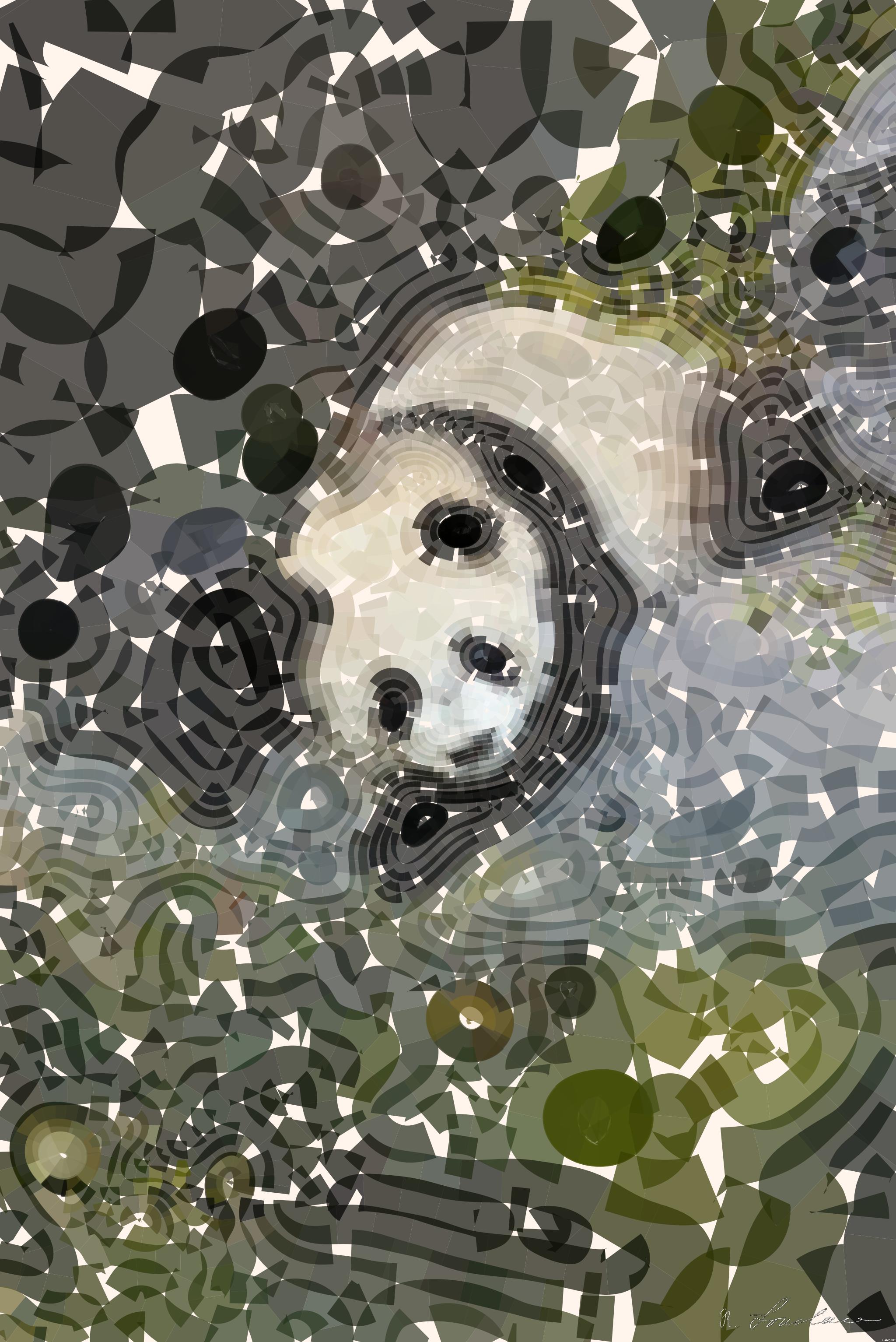 Drawn from photo on Unsplash: panda on water during daytime AI Art